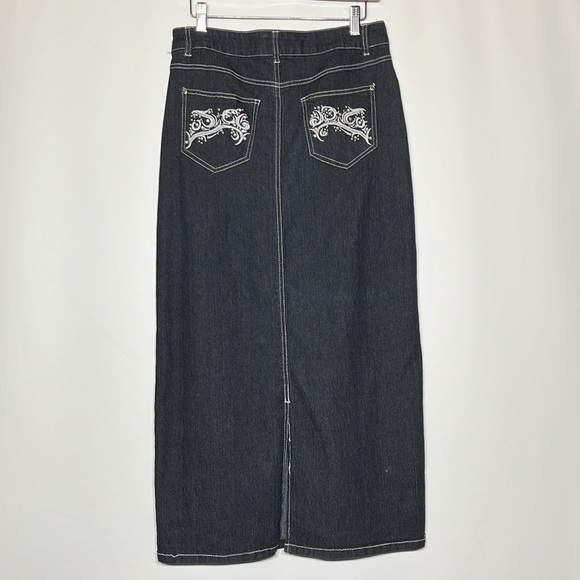 NWOT long, black blue jeans skirt split up the back - Picture 2 of 3